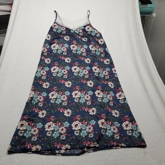 Nanette Lepore XL Nightgown Maxi Slip Dress Sleepwear Floral Lace-Trim Satin - Picture 1 of 8